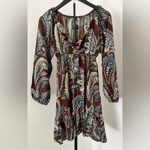 Earthbound Trading Co Boho Mini Dress | Paisley Peasant Style | Flowy Festival